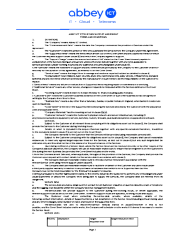 Abbey ICT ITTelecoms Maintenance Terms and Conditions