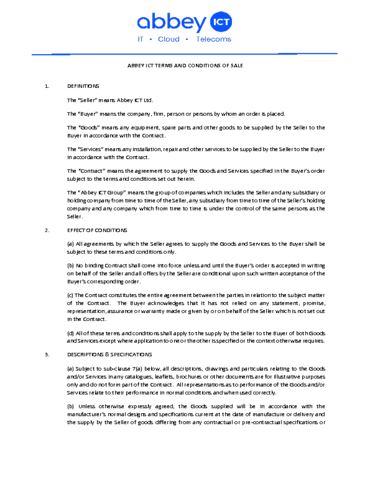 Abbey ICT Terms and Conditions of Sale